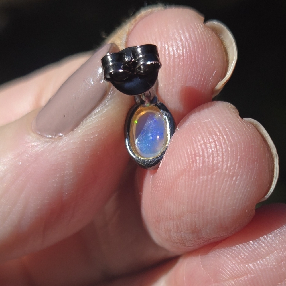 Opal 1.5k Each Natural Gemstone Sterling Rhodium & Gold Earrings - Picture 9 of 9